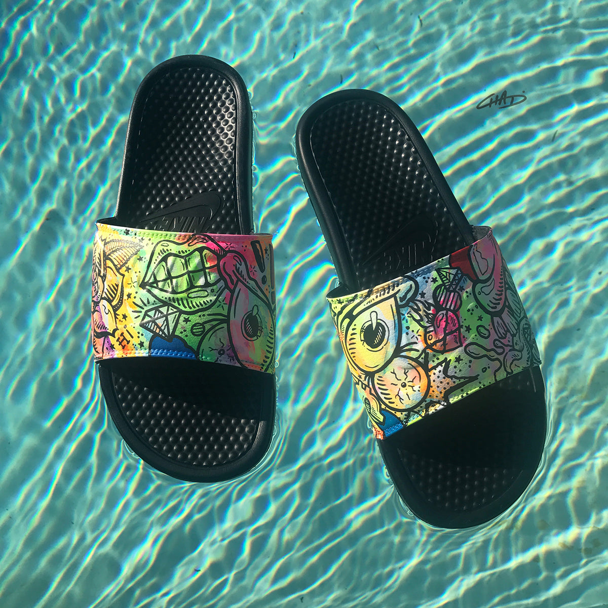Battery Acid - Hand Painted Nike Slides aka Sandals, Flip Flops