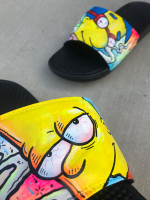 Simpsons Themed Hand Painted Nike Slides aka Sandals, Flip Flops