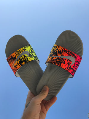 Solar Rose - Hand Painted Nike Slides aka Sandals, Flip Flops
