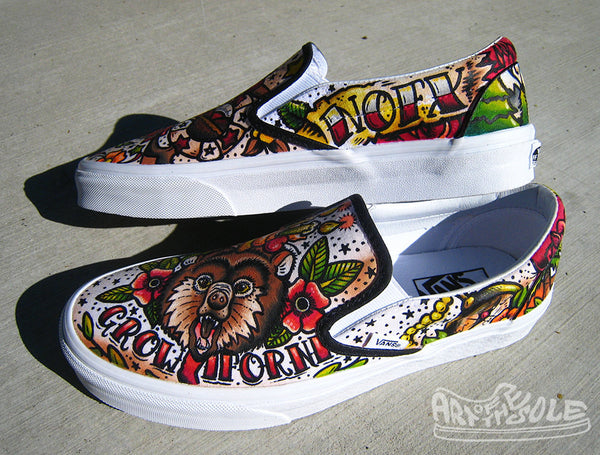 Custom TATTOO hand painted Men's sneakers VANS slip ons Game