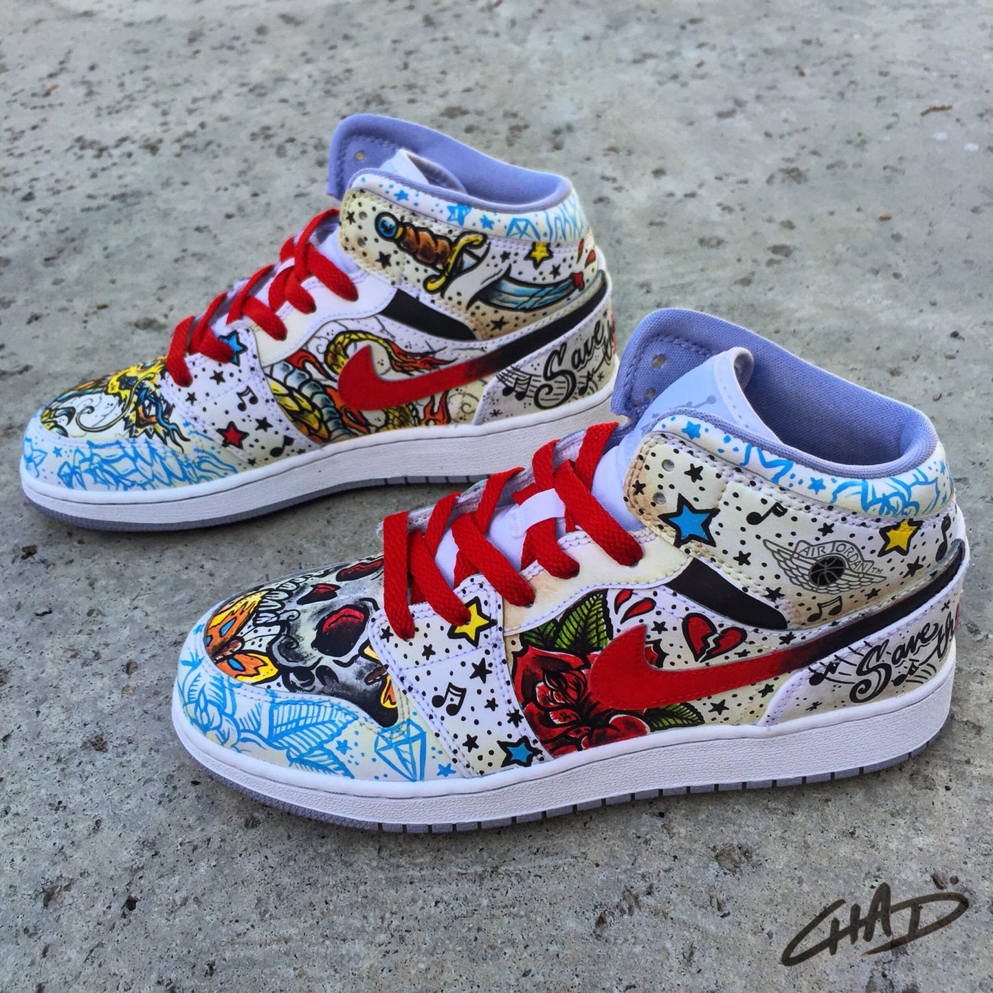 Tattooed - Custom Hand Painted Jordan retro 1's