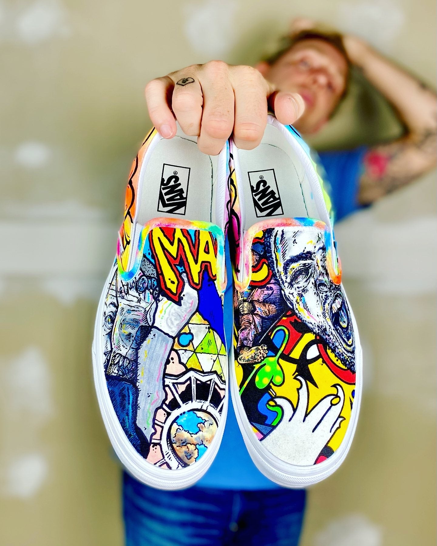 Cool Customized Slip On Vans Custom TATTOO Hand Painted Men's