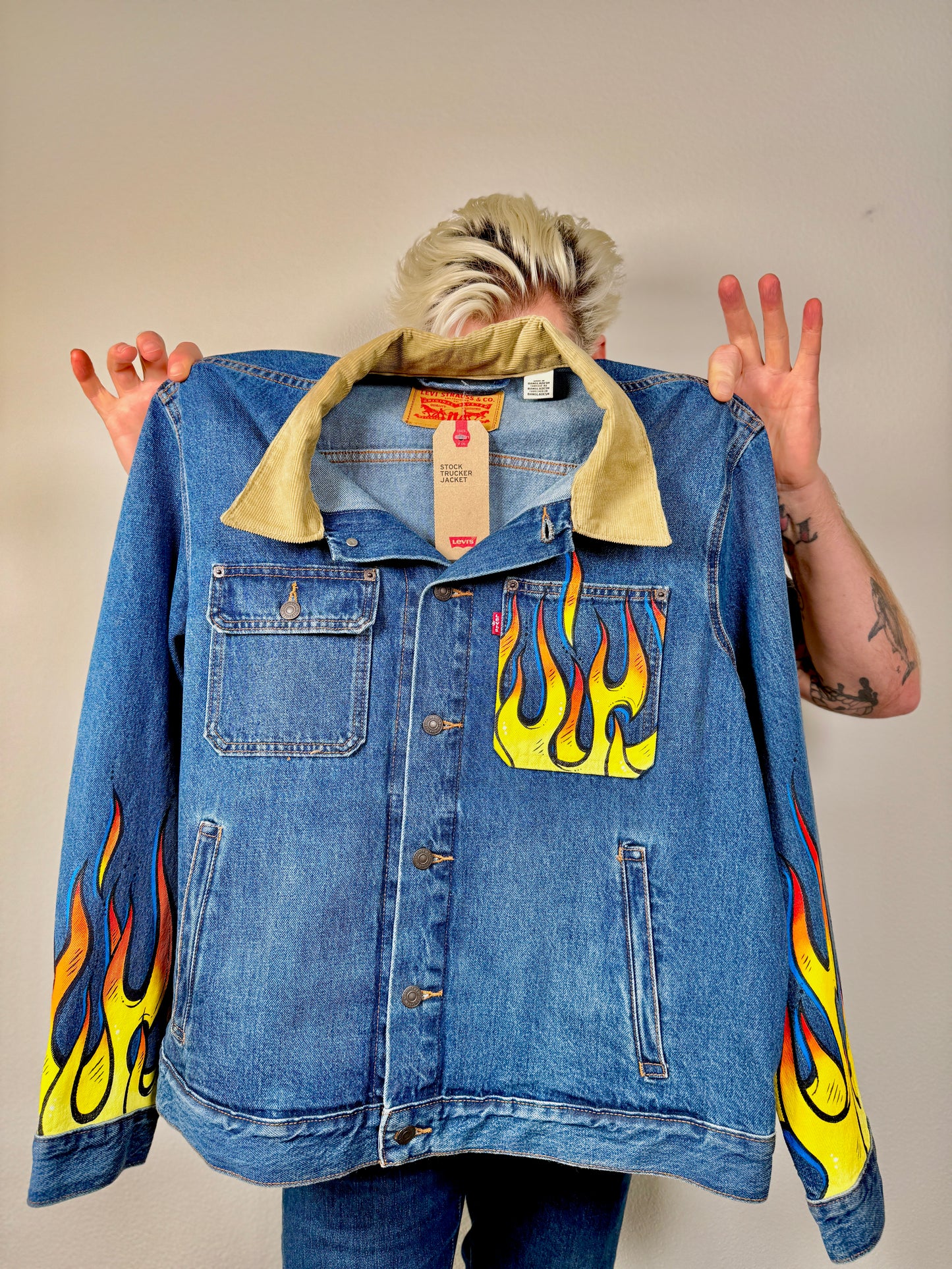 Flames - Custom Hand Painted Levi's Denim Jacket