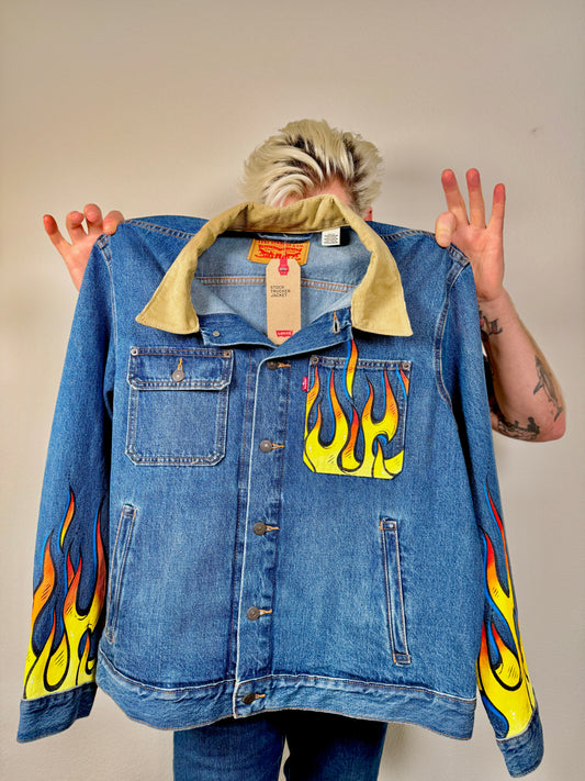 Flames - Custom Hand Painted Levi's Denim Jacket