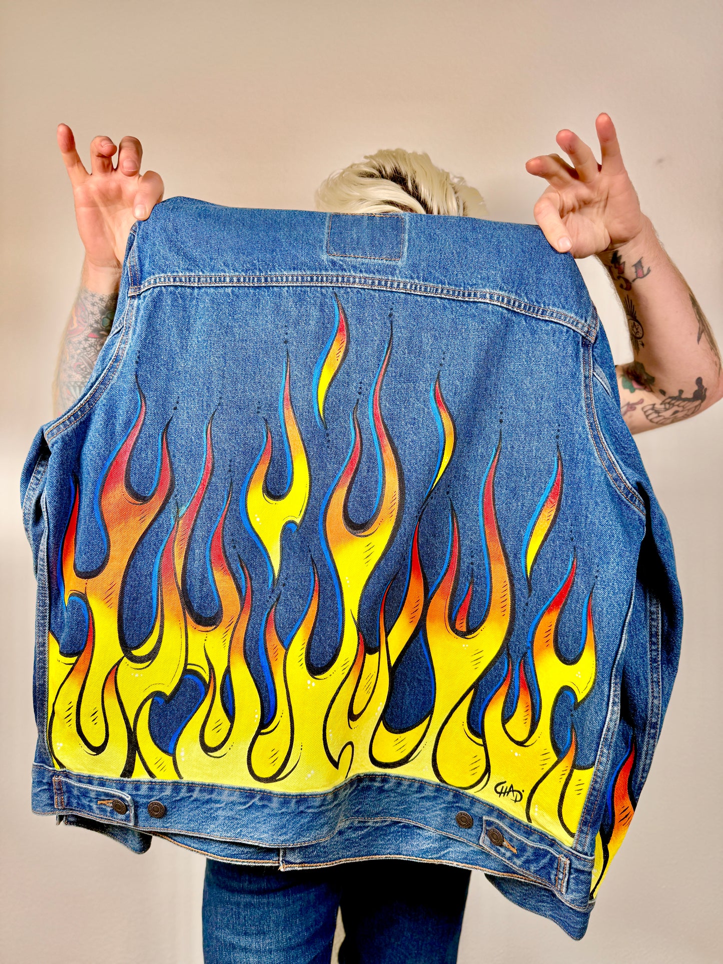 Flames - Custom Hand Painted Levi's Denim Jacket