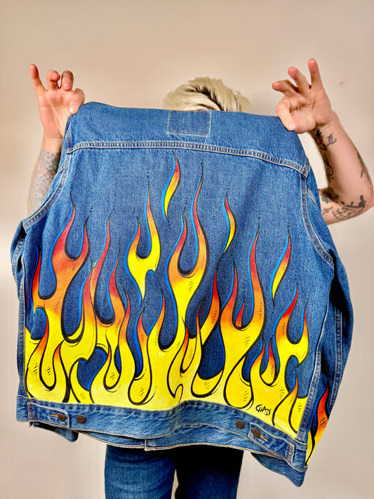 Flames - Custom Hand Painted Levi's Denim Jacket