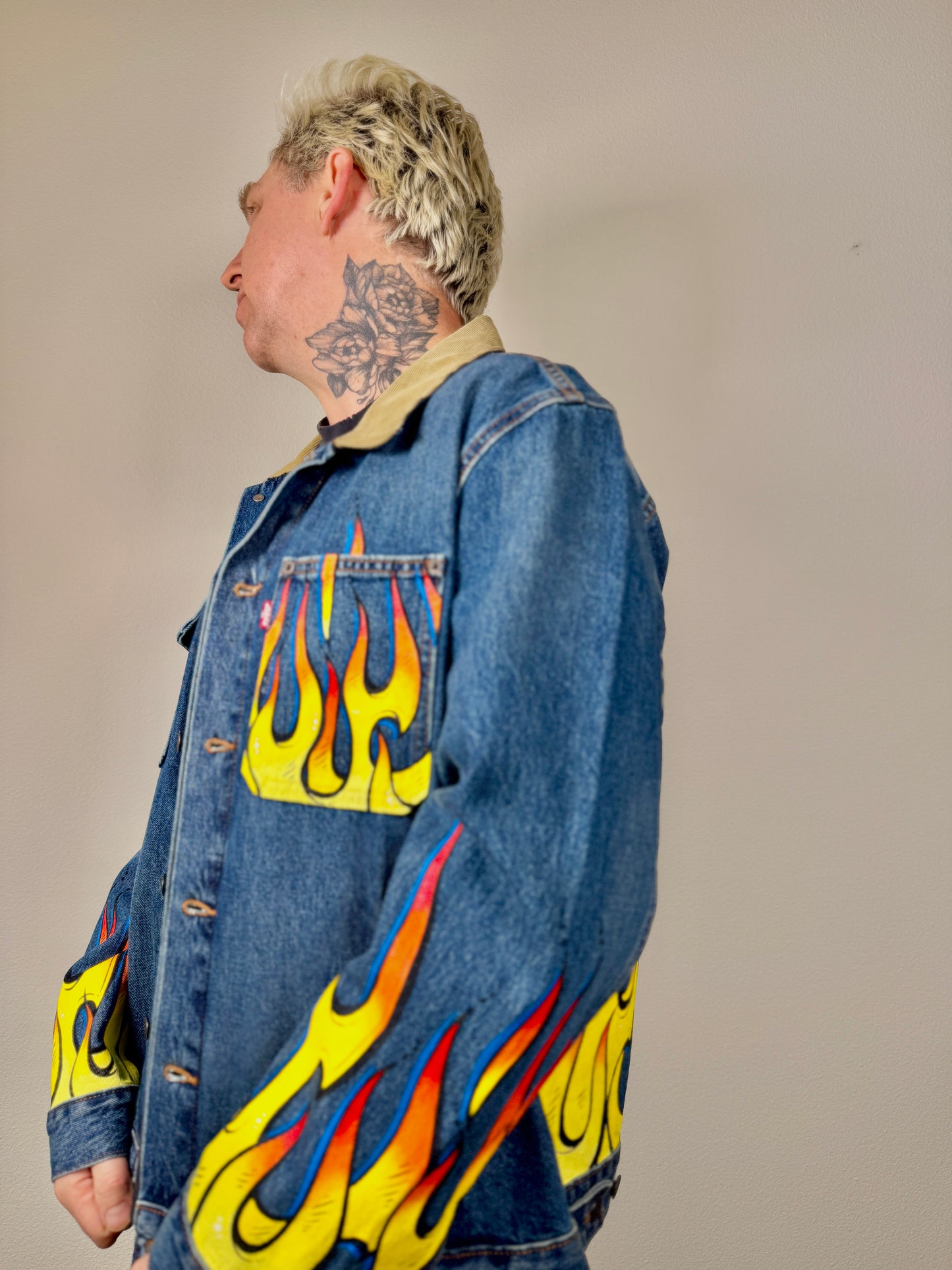 Flames - Custom Hand Painted Levi's Denim Jacket