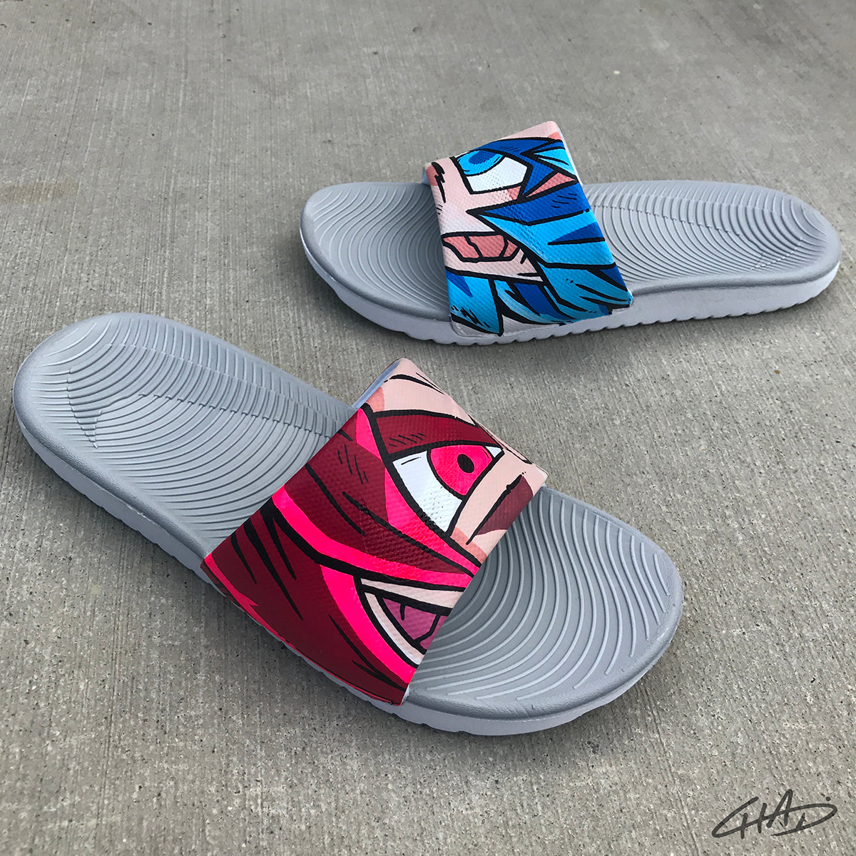 Custom "Character Mash Up" Hand Painted Nike Slides aka Sandals, chadcantcolor