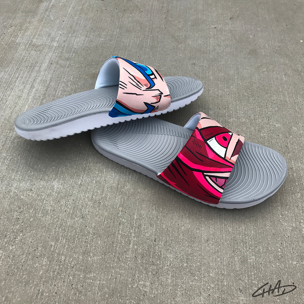Custom "Character Mash Up" Hand Painted Nike Slides aka Sandals, Flip Flops