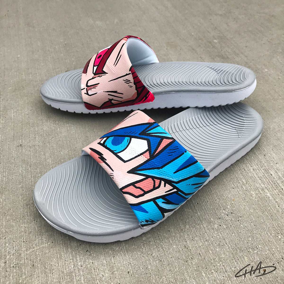 Custom "Character Mash Up" Hand Painted Nike Slides aka Sandals, Flip Flops