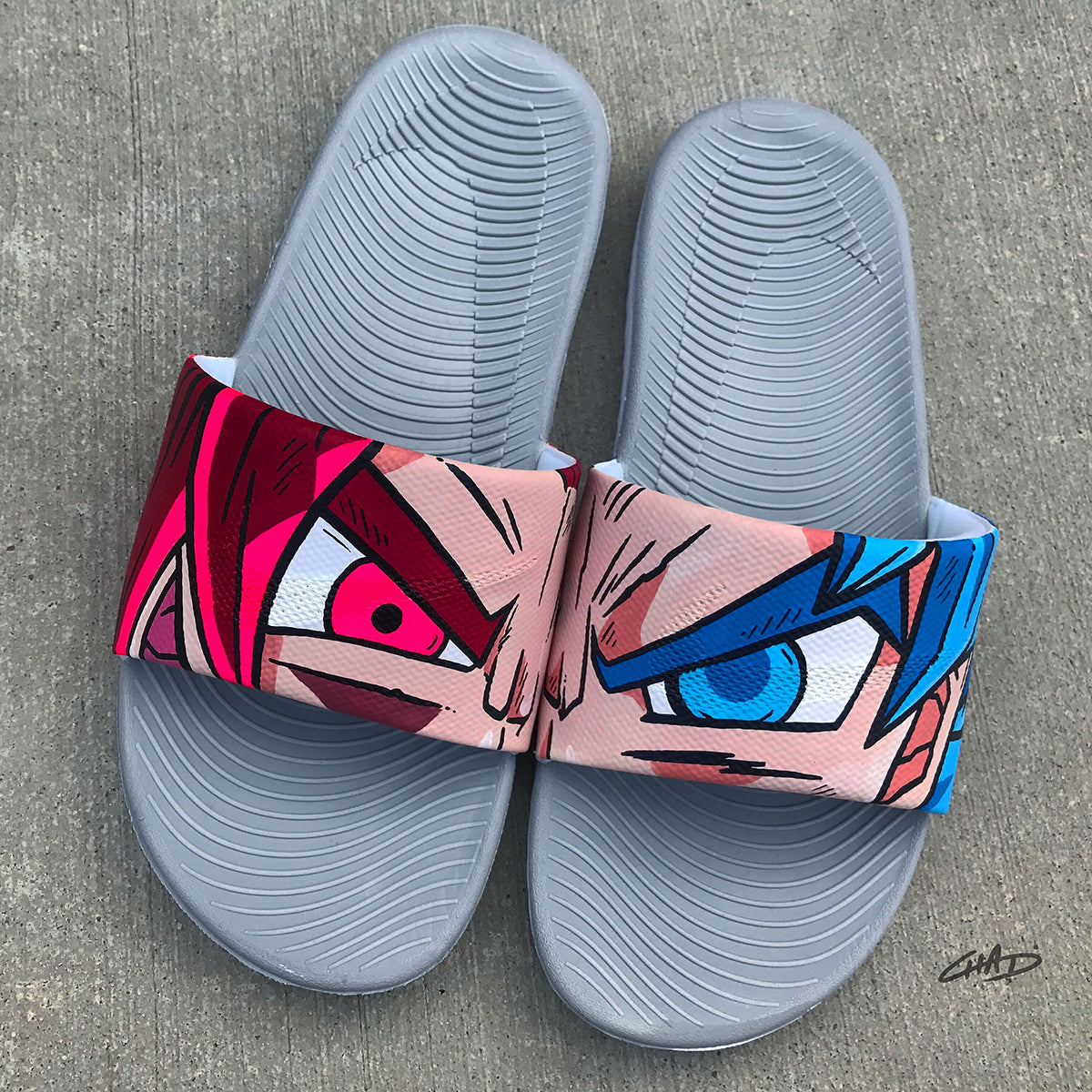Custom "Character Mash Up" Hand Painted Nike Slides aka Sandals, Flip Flops