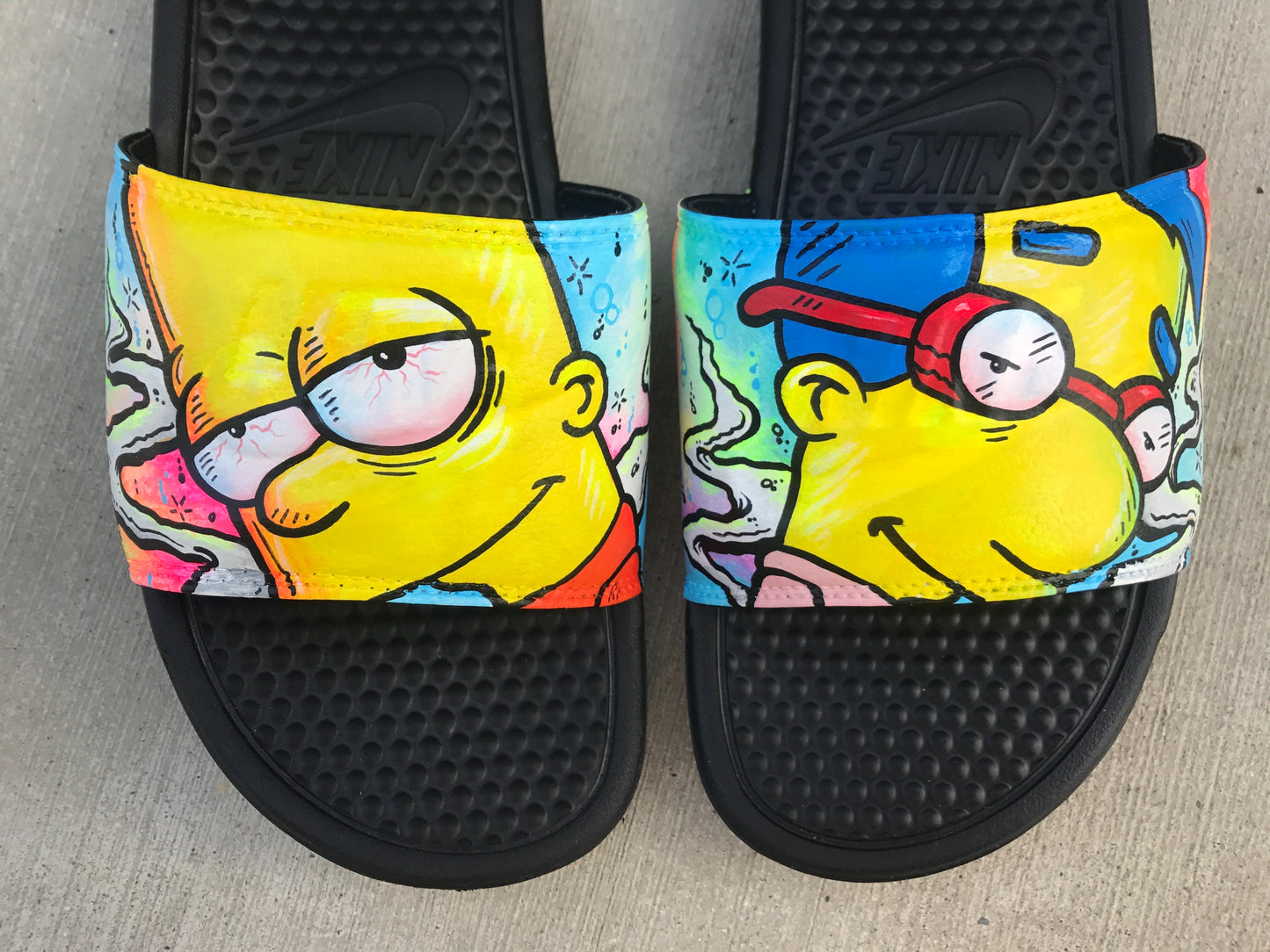 Simpsons Themed Hand Painted Nike Slides aka Sandals, Flip Flops