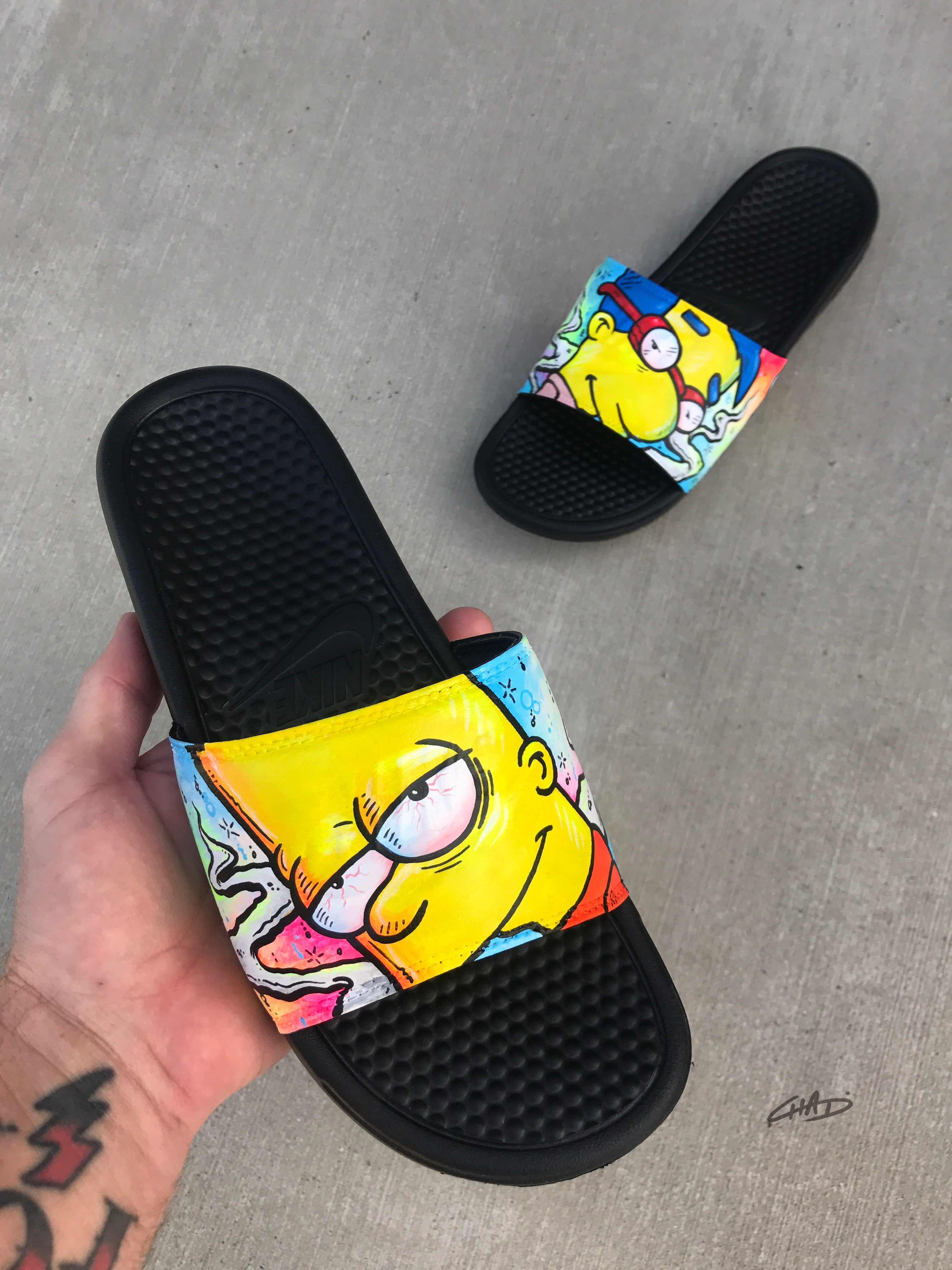 Simpsons Themed Hand Painted Nike Slides aka Sandals, Flip Flops