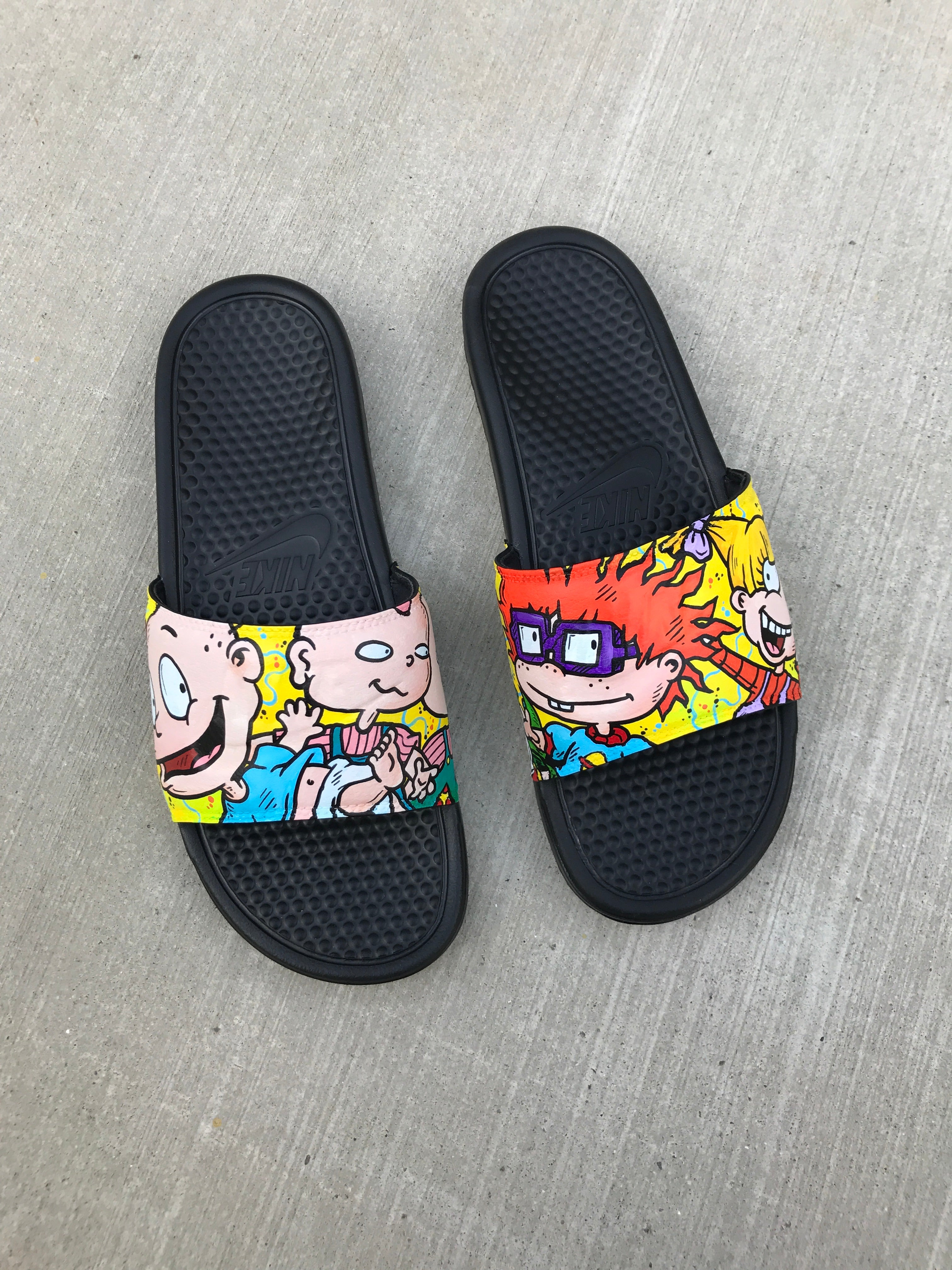 Rugrats Themed Hand Painted Nike Slides aka Sandals, Flip Flops
