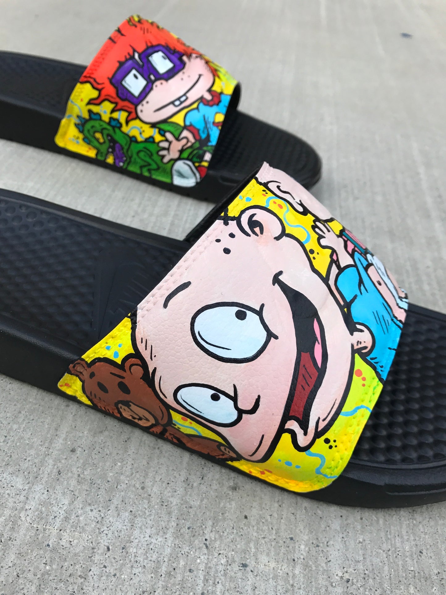 Rugrats Themed Hand Painted Nike Slides aka Sandals, Flip Flops