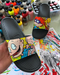 Rugrats Themed Hand Painted Nike Slides aka Sandals, Flip Flops