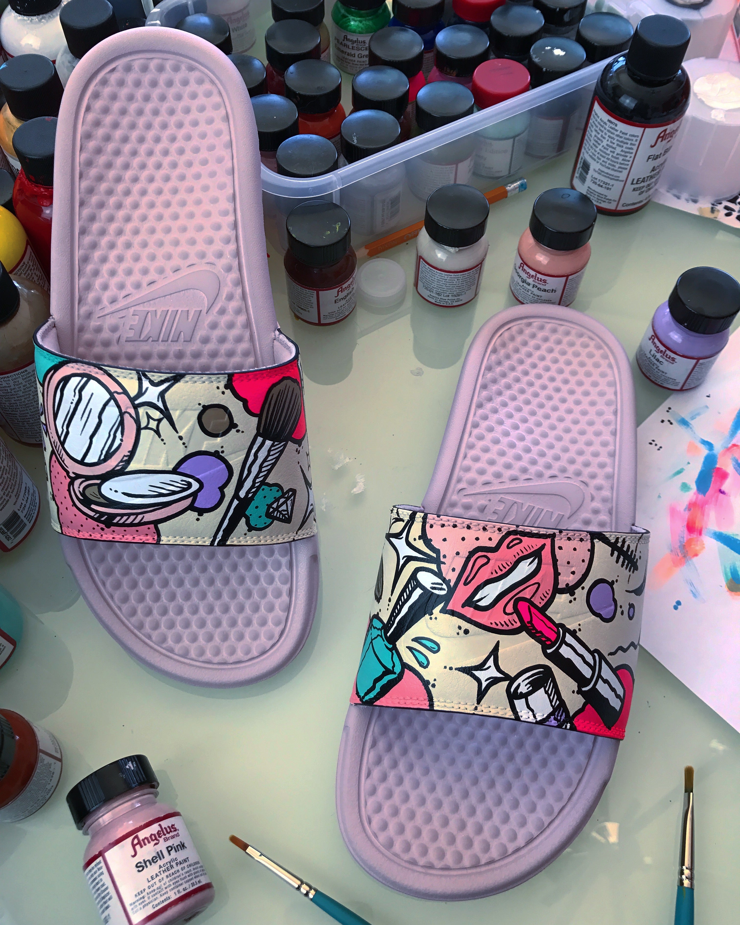 Beauty Queen - Hand Painted Nike Slides aka Sandals, Flip Flops