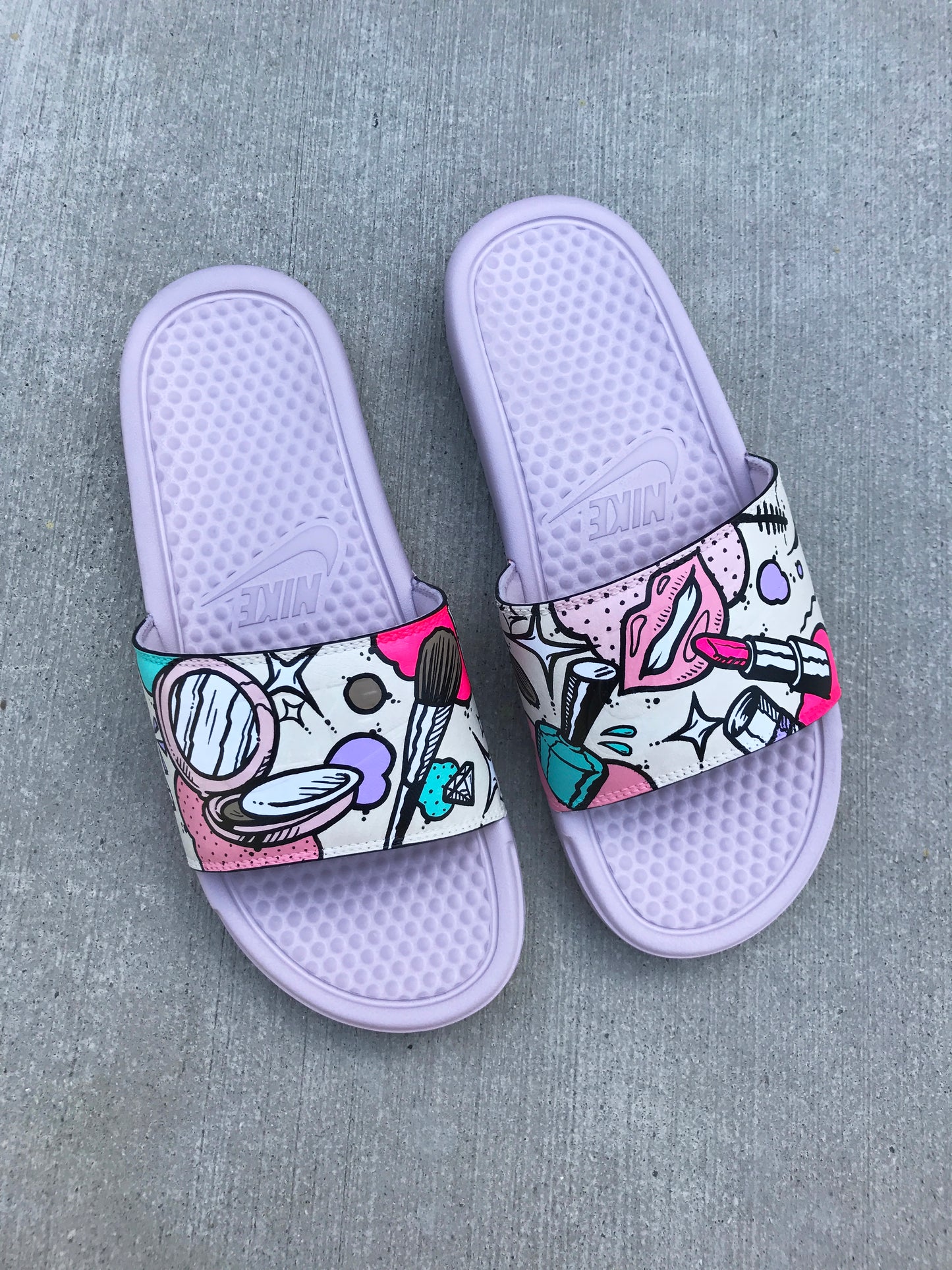 Beauty Queen - Hand Painted Nike Slides aka Sandals, Flip Flops