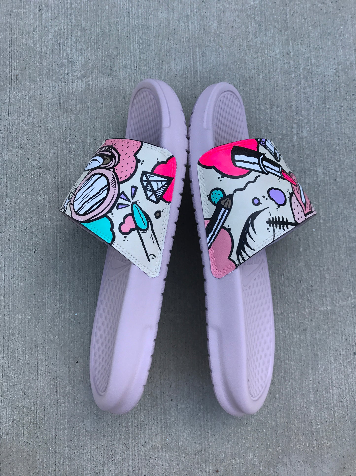 Beauty Queen - Hand Painted Nike Slides aka Sandals, Flip Flops