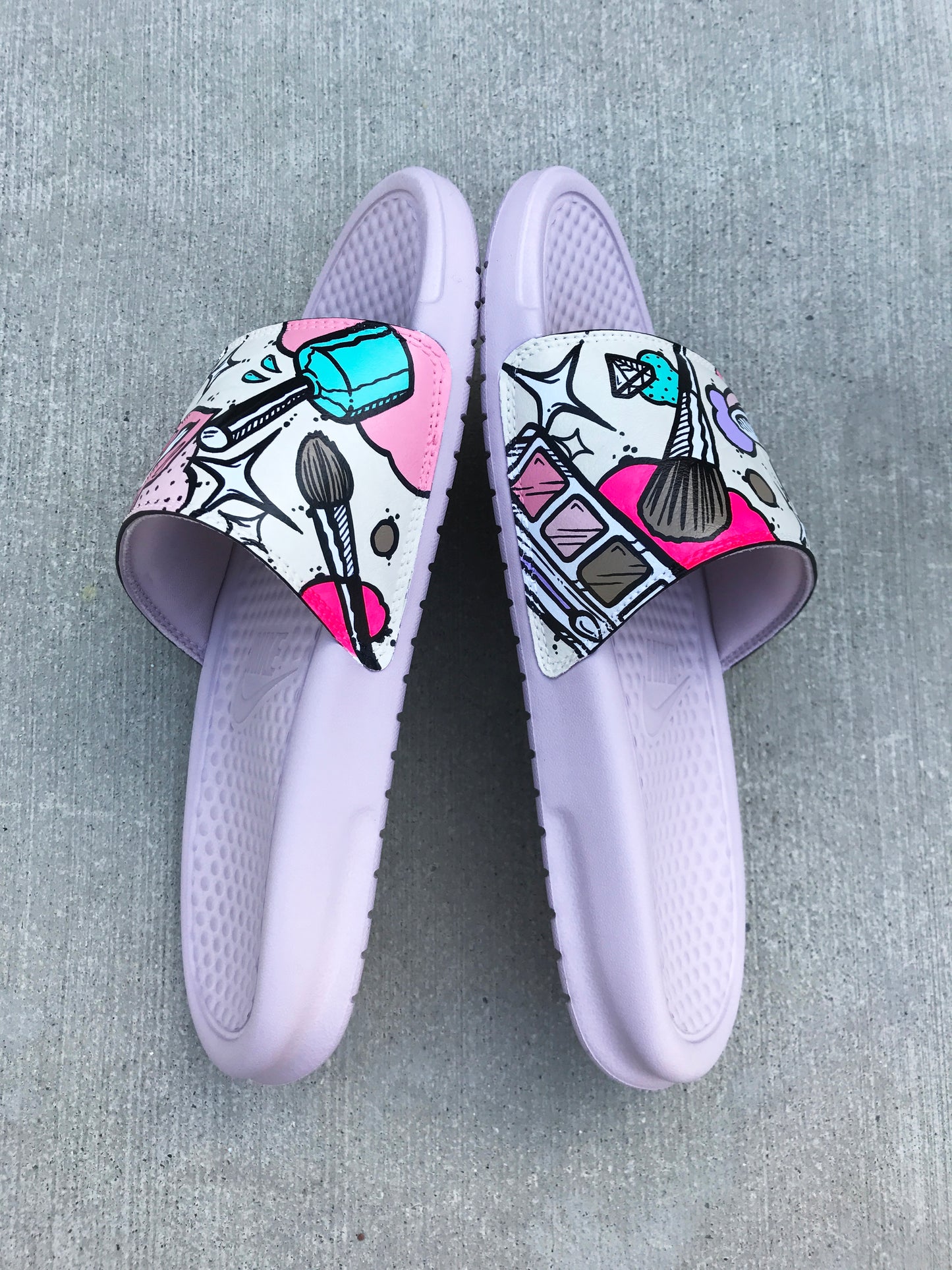 Beauty Queen - Hand Painted Nike Slides aka Sandals, Flip Flops
