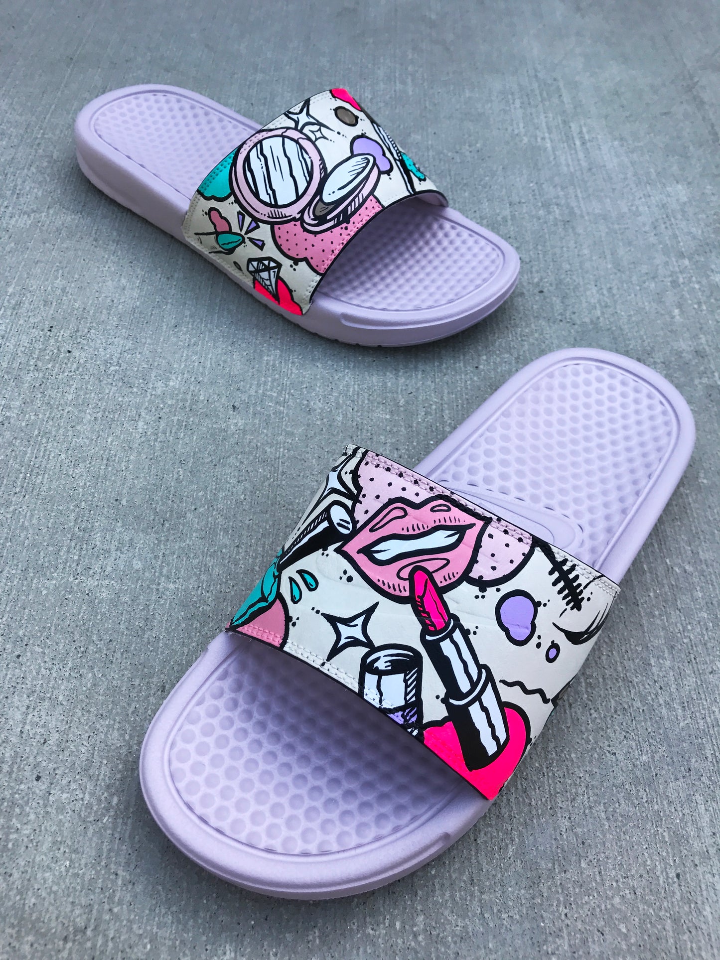Beauty Queen - Hand Painted Nike Slides aka Sandals, Flip Flops