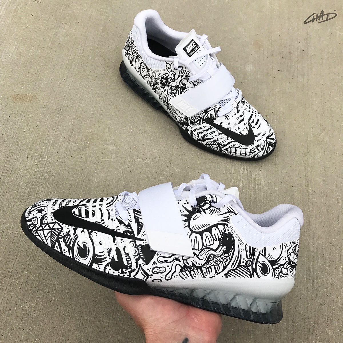 Doodles Hand painted Nike Romaleos 3 White olympic weightlifting crossfit shoes