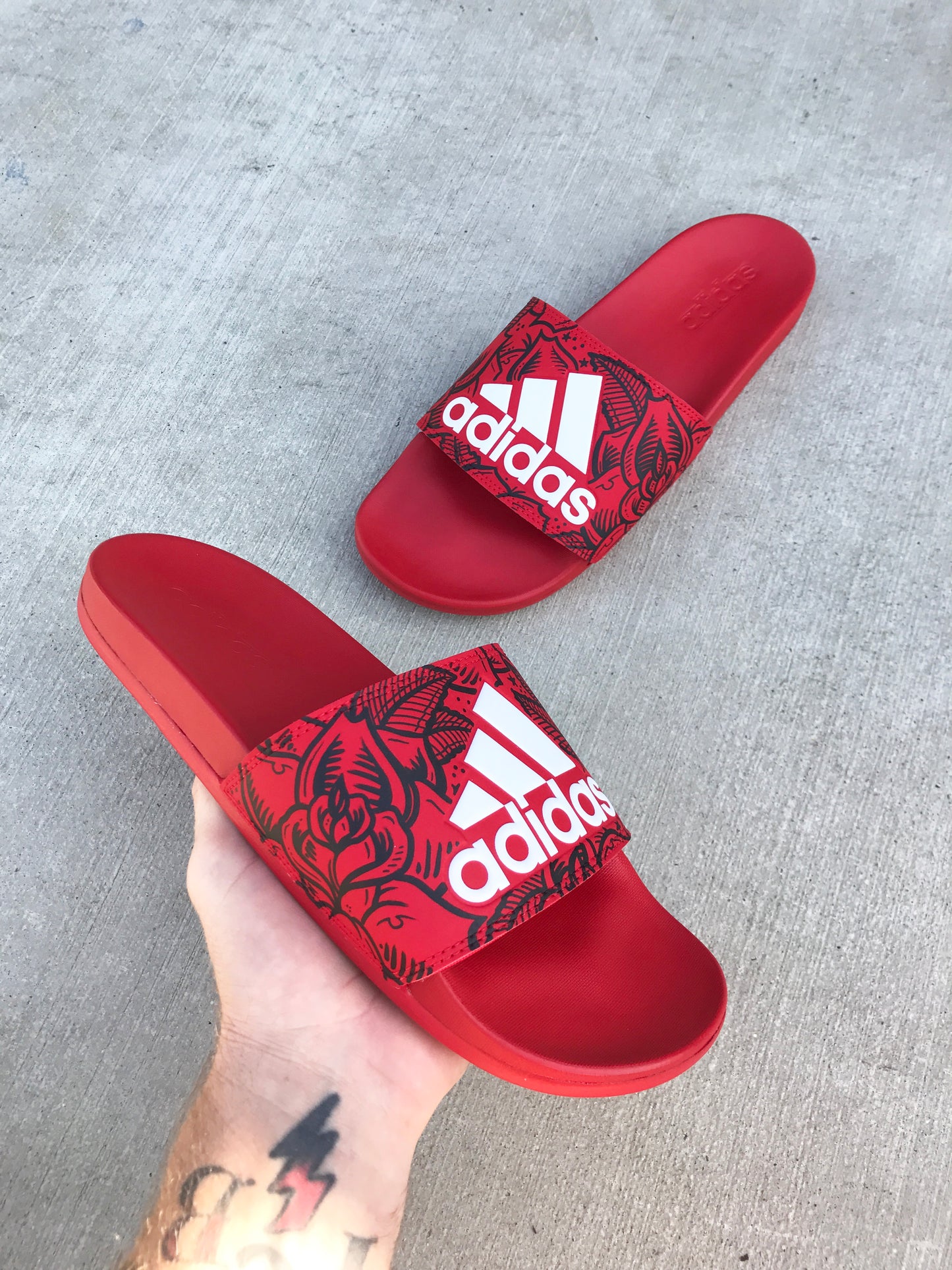 Rose Garden - Hand Painted Adidas Slides aka Sandals, Flip Flops