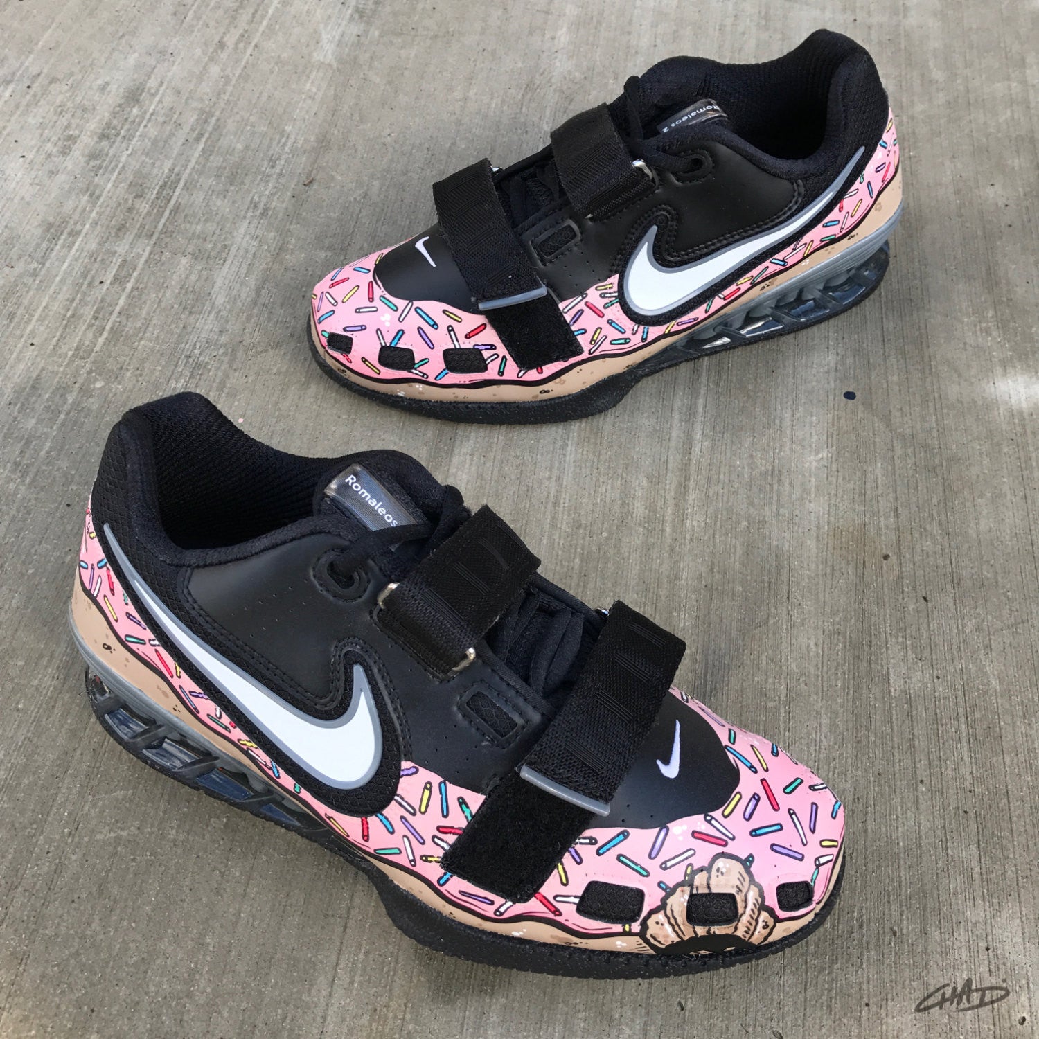 Custom pink sprinkled donut Hand painted Nike Romaleos olympic weightlifting crossfit shoes