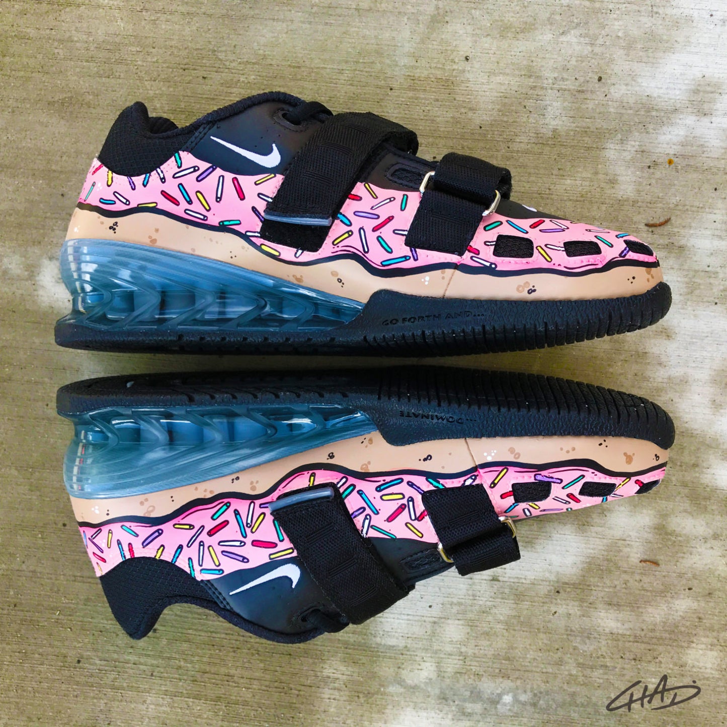 Custom pink sprinkled donut Hand painted Nike Romaleos olympic weightlifting crossfit shoes