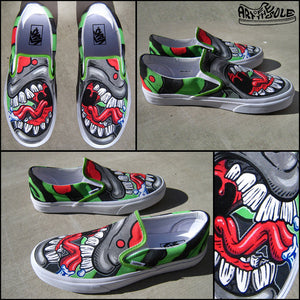 Loud Mouth Hand Painted Vans Classic Slip Ons