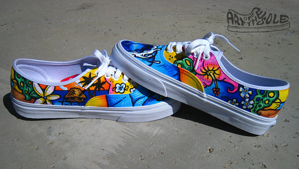 Ticket to Paradise Custom Hand Painted Vans Authentic Shoes