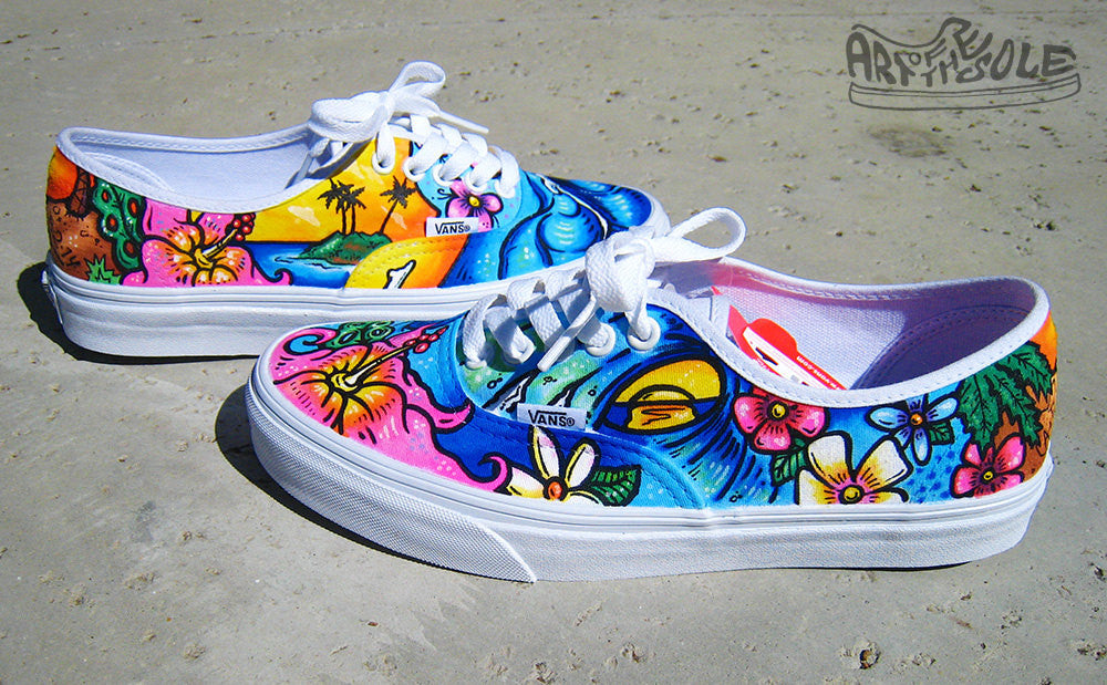 Ticket to Paradise Custom Hand Painted Vans Authentic Shoes