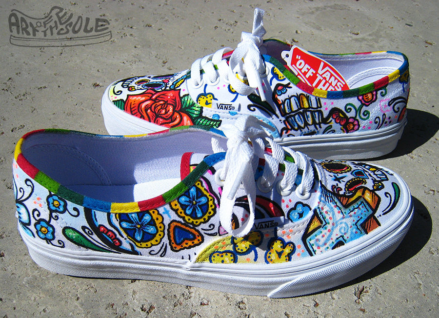 Day Of The Dead Custom Hand Painted Vans Authentic Shoes