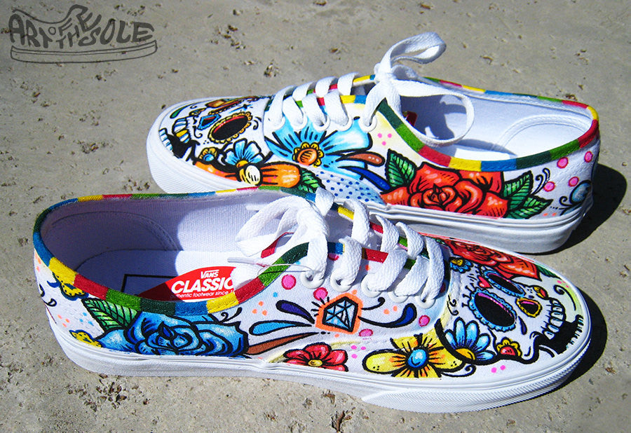 Day Of The Dead Custom Hand Painted Vans Authentic Shoes