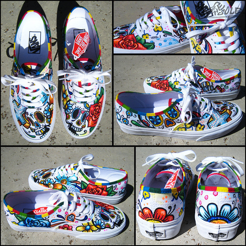 Day Of The Dead Custom Hand Painted Vans Authentic Shoes