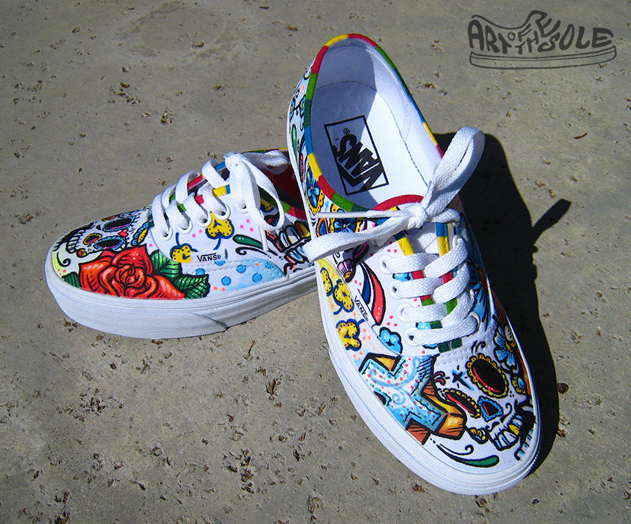 Day Of The Dead Custom Hand Painted Vans Authentic Shoes