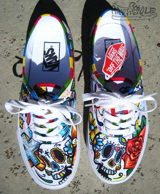 Day Of The Dead Custom Hand Painted Vans Authentic Shoes