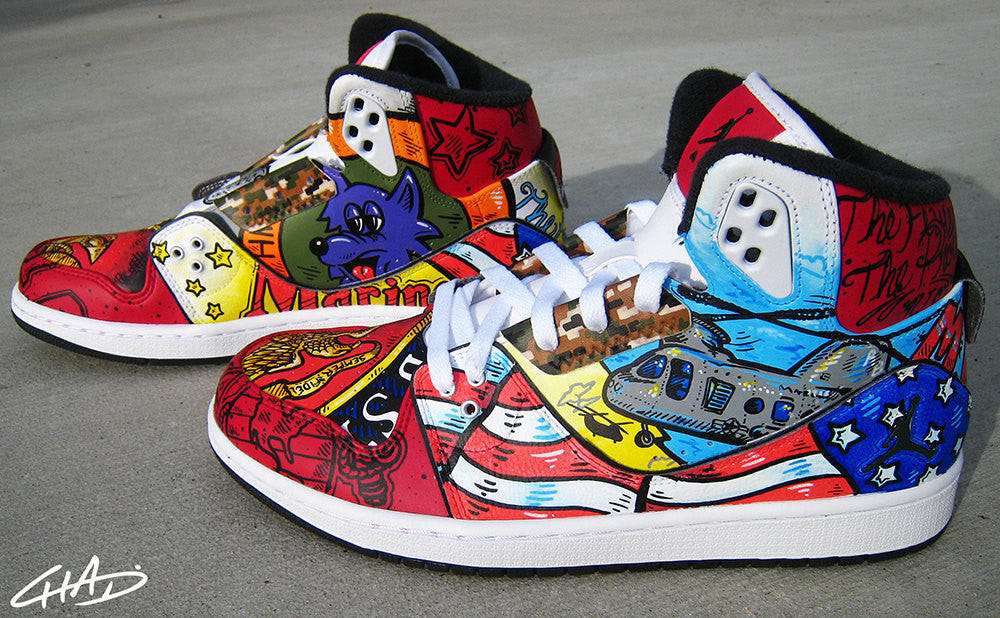Armed Forces Military USMC Navy Army Marines themed hand painted Jordan shoes