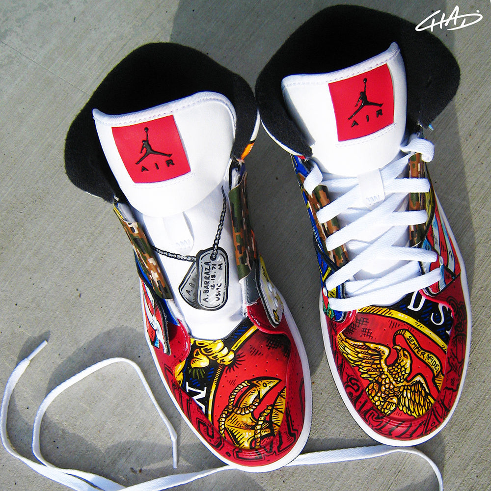 Armed Forces Military USMC Navy Army Marines themed hand painted Jordan shoes