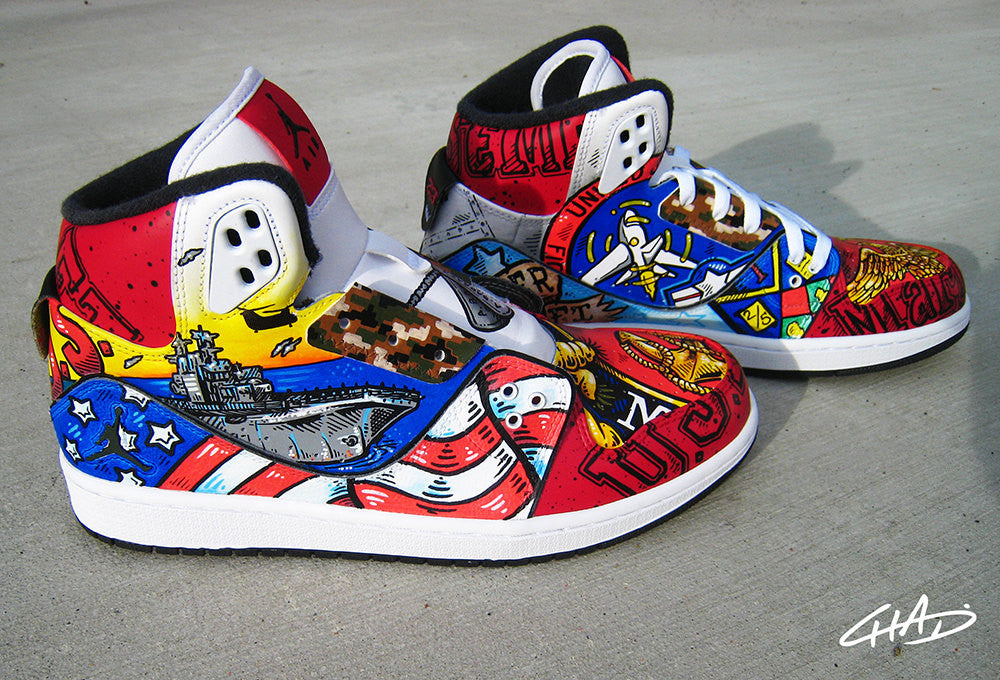Armed Forces Military USMC Navy Army Marines themed hand painted Jordan shoes