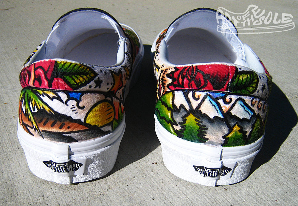 Vintage Tattoo themed Custom hand painted Vans Authentics Shoes