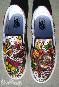Vintage Tattoo themed Custom hand painted Vans Authentics Shoes