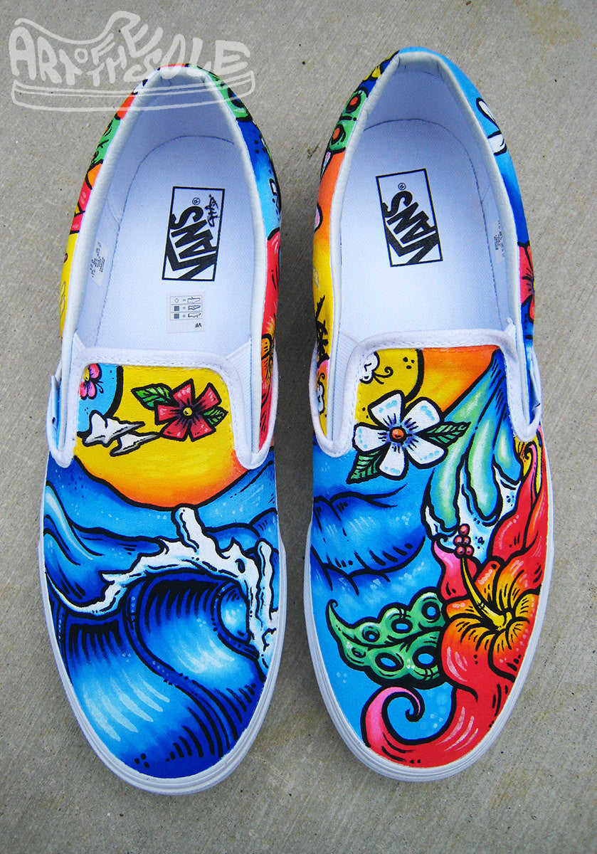 Paradise - Custom Hand Painted Vans Slip On Shoes