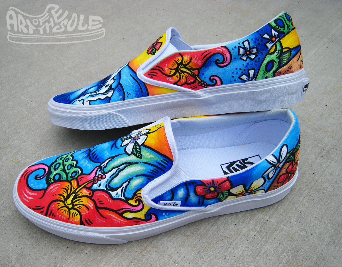 Paradise - Custom Hand Painted Vans Slip On Shoes