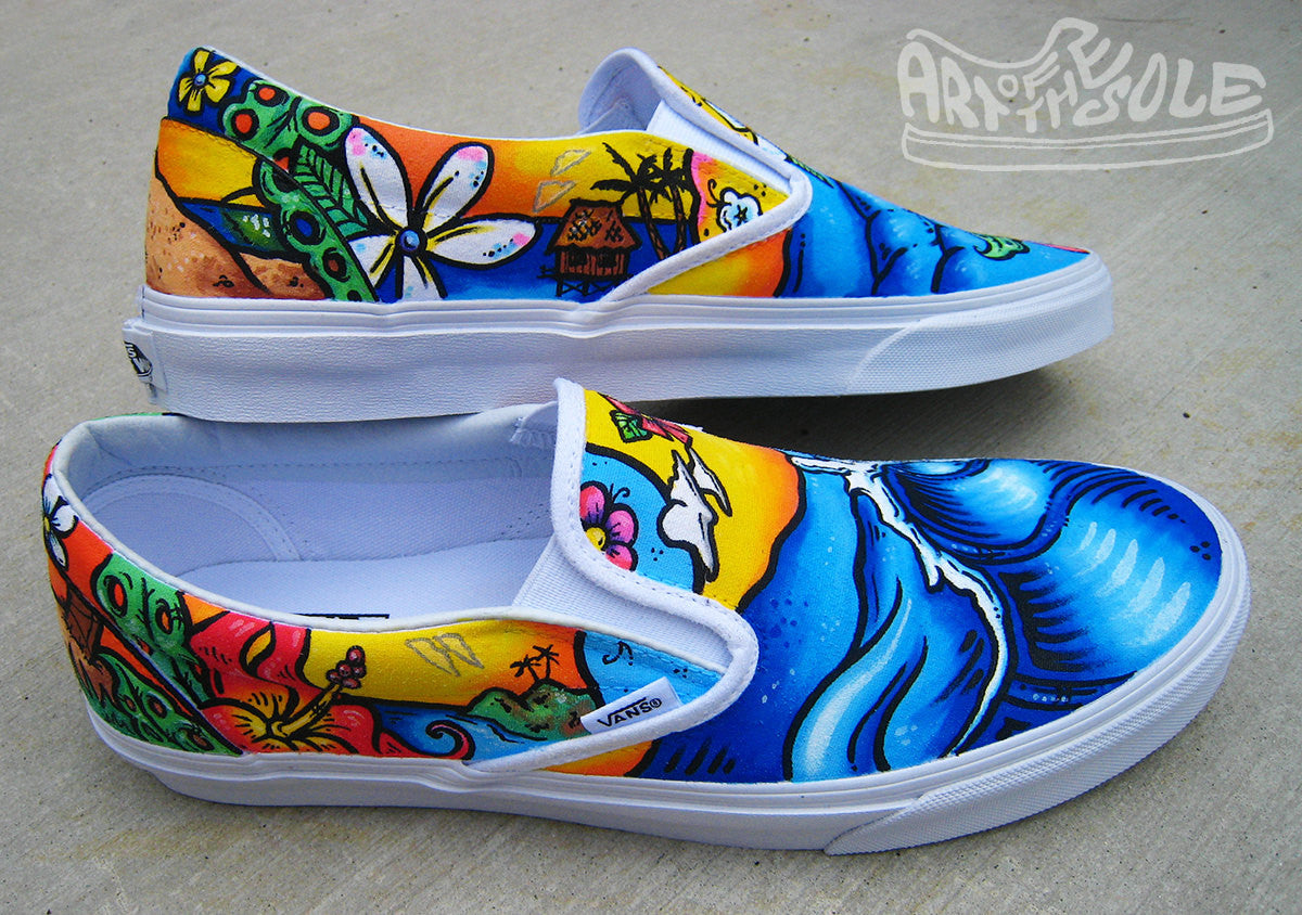 Ticket to Paradise Custom Hand Painted Vans Authentic Shoes – chadcantcolor