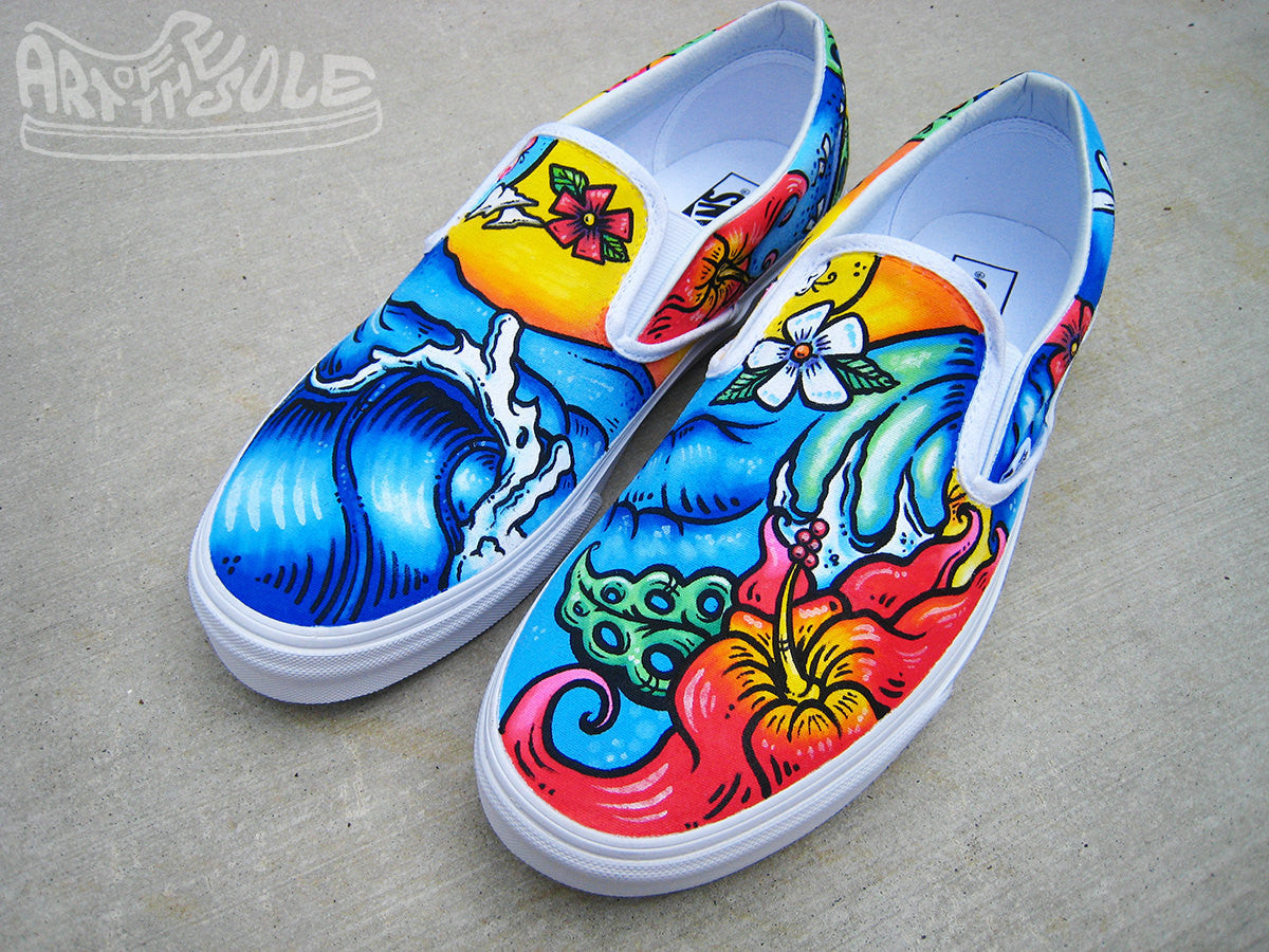 Paradise - Custom Hand Painted Vans Slip On Shoes – chadcantcolor