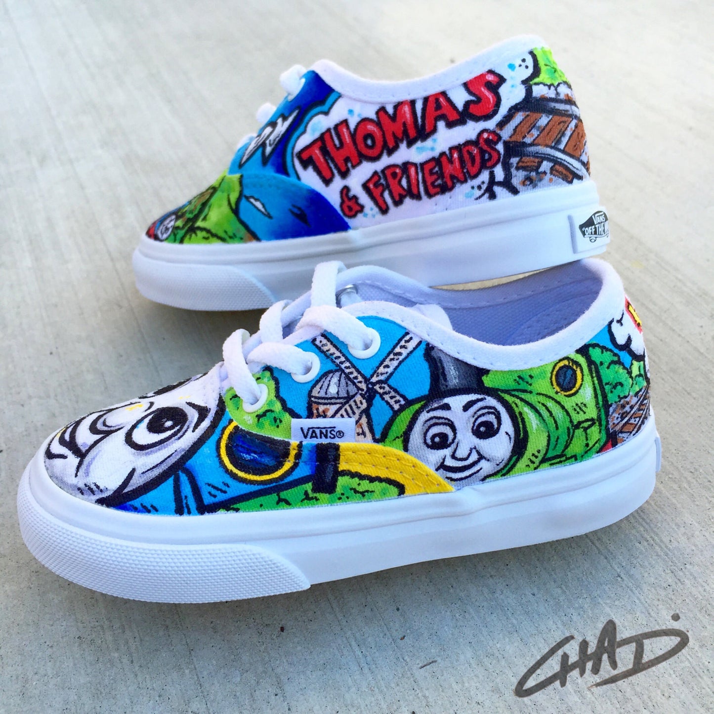 Thomas the Tank custom hand painted Children's Vans shoes