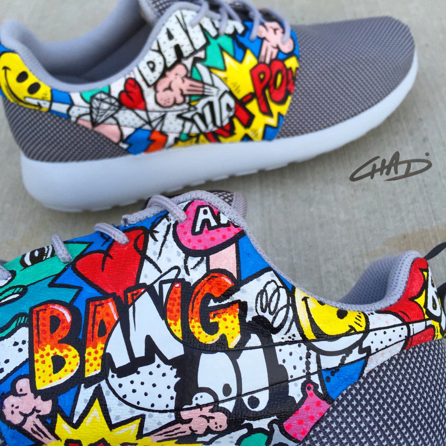 Bam Pow Comic Pop Art hand painted Nike Roshe shoes