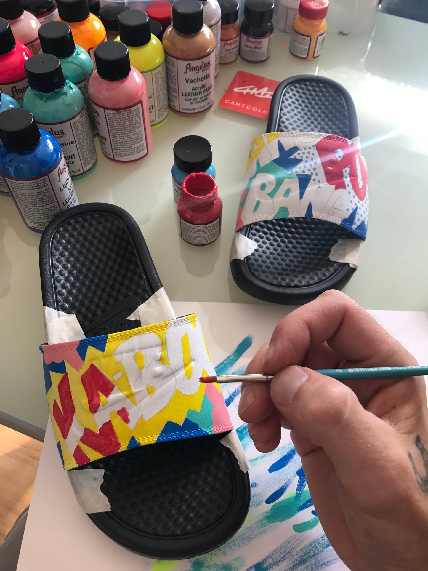 Comic Pop! Hand Painted Nike Slides aka Sandals, Flip Flops