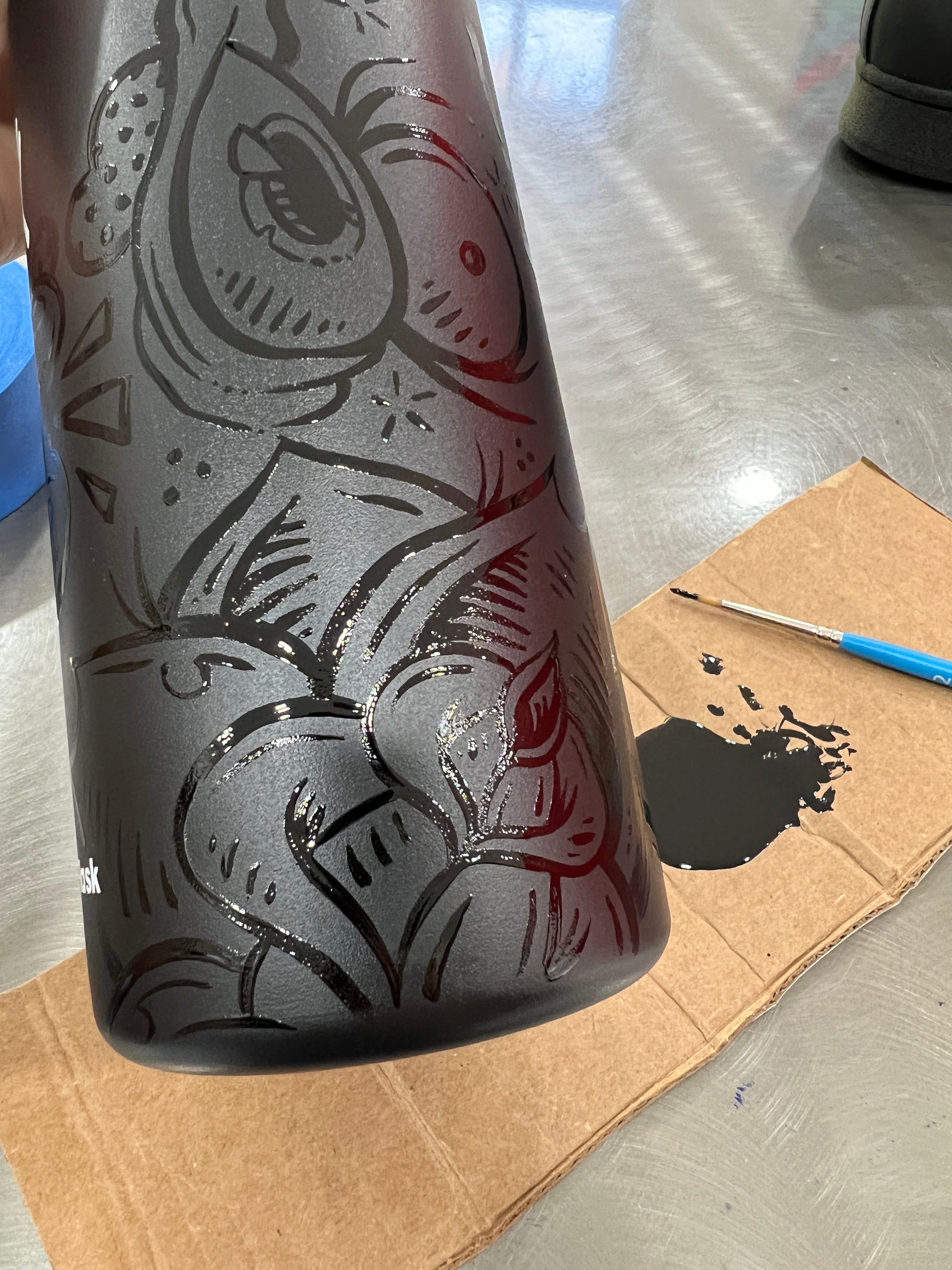 Custom Hand Painted Hydro Flask - 32oz Wide Mouth Stealth edition